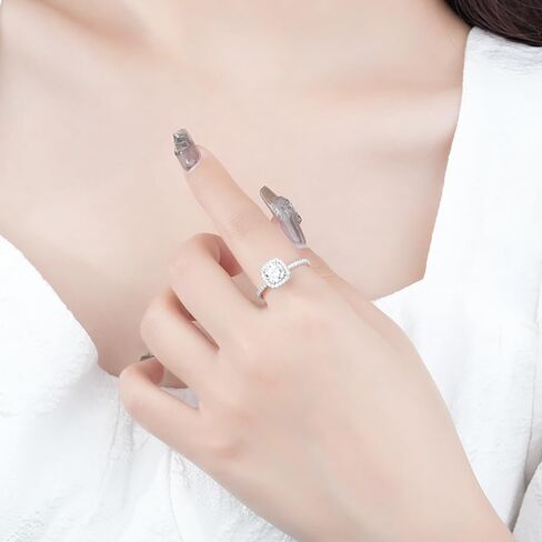 S925 Sterling Silver Square 1 Carat Diamond Engagement Ring for Women | VVS1, D-Color | Trendy Bridal Accessory in Saudi Arabia