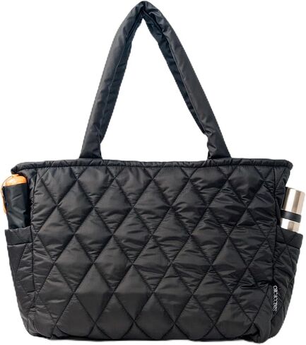 Chic Accents Puffer Tote Bag for Women - Lightweight Quilted Totebag with Pockets - Water Resistant, Puffy, Padded Design - Stylish Travel or Everyday Bag for Work, Gym, School or Mom Life in Saudi Arabia