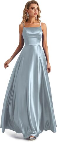 Long Satin Spaghetti Strap Prom Dress in Saudi Arabia