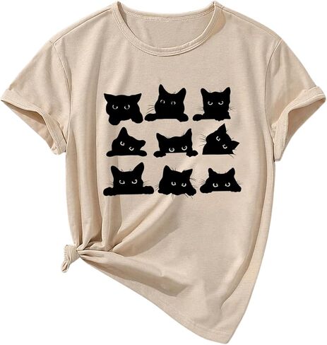 SweatyRocks Girl's Cute Cat Graphic T Shirt Short Sleeve Crew Neck Casual Tee Tops in Saudi Arabia