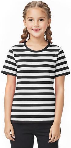 Kids Striped T-Shirt,Short Sleeve,Crew Neck,Boy Girls Summer Tee Top Halloween Costumes 3-12 Years in Saudi Arabia