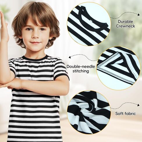Kids Striped T-Shirt,Short Sleeve,Crew Neck,Boy Girls Summer Tee Top Halloween Costumes 3-12 Years in Saudi Arabia