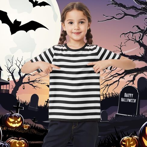 Kids Striped T-Shirt,Short Sleeve,Crew Neck,Boy Girls Summer Tee Top Halloween Costumes 3-12 Years in Saudi Arabia