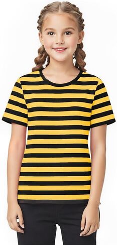 Kids Striped T-Shirt,Short Sleeve,Crew Neck,Boy Girls Summer Tee Top Halloween Costumes 3-12 Years in Saudi Arabia
