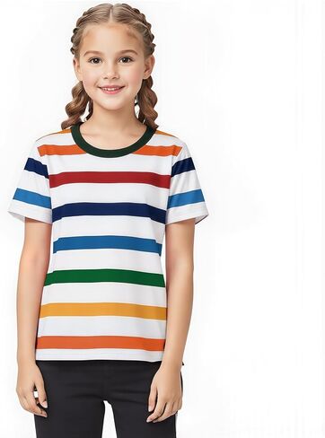 Kids Striped T-Shirt,Short Sleeve,Crew Neck,Boy Girls Summer Tee Top Halloween Costumes 3-12 Years in Saudi Arabia