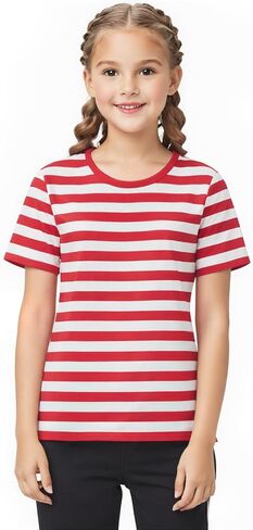 Kids Striped T-Shirt,Short Sleeve,Crew Neck,Boy Girls Summer Tee Top Halloween Costumes 3-12 Years in Saudi Arabia