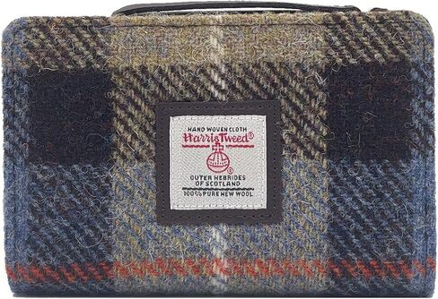 Harris Tweed Scottish Zip Purse – Handwoven Wool, Tartan Design, Compact & Durable Blue/Brown Check 5.51" x 3.54" x 1.18" Gift Ready in Saudi Arabia
