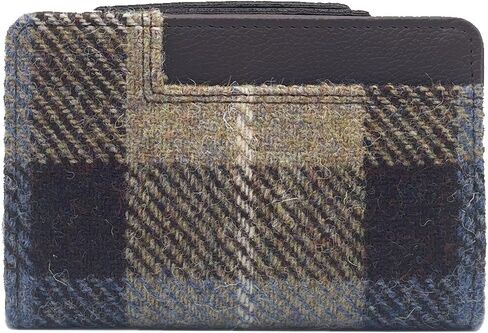 Harris Tweed Scottish Zip Purse – Handwoven Wool, Tartan Design, Compact & Durable Blue/Brown Check 5.51" x 3.54" x 1.18" Gift Ready in Saudi Arabia