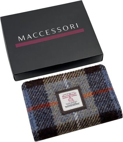 Harris Tweed Scottish Zip Purse – Handwoven Wool, Tartan Design, Compact & Durable Blue/Brown Check 5.51" x 3.54" x 1.18" Gift Ready in Saudi Arabia