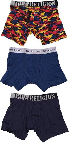 True Religion Men's 3 Pack Premium Cotton Stretch Boxer Briefs Multicolor CAMO/Blue/Navy (Medium) in Saudi Arabia