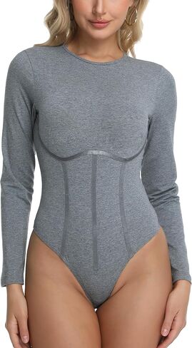 Ladies & Men's story Women's Cotton Slim-Fit Thong Corset Bodysuit Long Sleeve Shirt Going Out Tops in Saudi Arabia