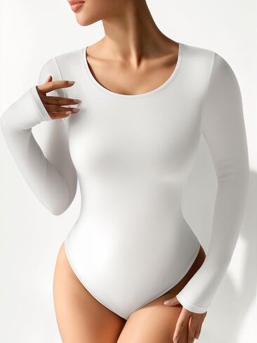 Bodysuits for Women Round Neck Long Sleeve Ribbed Body Suit Shirts in Saudi Arabia