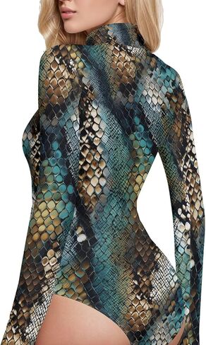 ALAZA Women's Mock Neck Long Sleeve Bodysuit Snake Skin Print in Saudi Arabia