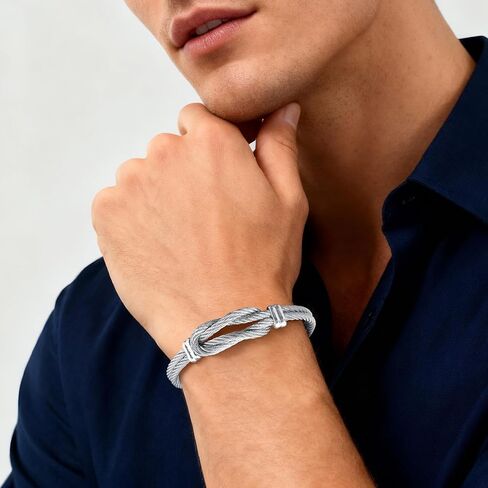 Infinity Love Knot Bracelet for Mens Women - Silver/Black/Gold Plated Stainless Steel Double Line Twisted Cable Wire Bangle Bracelets Adjustable Open Cuff Bracelet Fashion Vintage Unique Jewelry Gift in Saudi Arabia