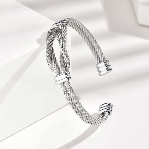 Infinity Love Knot Bracelet for Mens Women - Silver/Black/Gold Plated Stainless Steel Double Line Twisted Cable Wire Bangle Bracelets Adjustable Open Cuff Bracelet Fashion Vintage Unique Jewelry Gift in Saudi Arabia