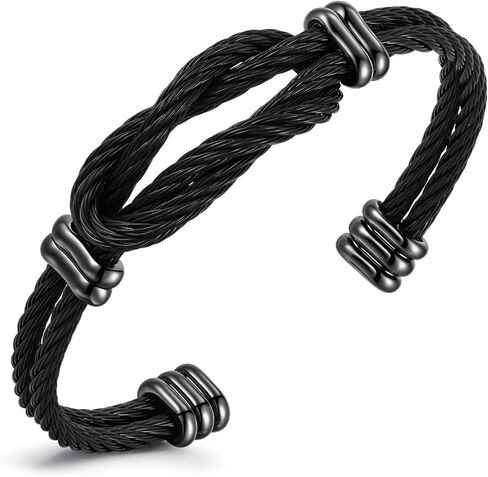 Infinity Love Knot Bracelet for Mens Women - Silver/Black/Gold Plated Stainless Steel Double Line Twisted Cable Wire Bangle Bracelets Adjustable Open Cuff Bracelet Fashion Vintage Unique Jewelry Gift in Saudi Arabia
