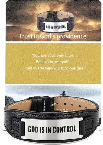 Christian Inspirational Leather Bracelet for Men - God Is In Control & Don’t Let The Hard Days Win Faith Jewelry, Stylish Durable Gift for Father Husband Friend in Saudi Arabia