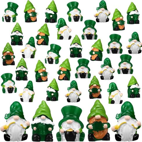 40 Pcs St. Patrick's Day Mini Resin Gnomes Shamrock Gnomes Figurine Irish Lucky Tiny Resin Statues Miniature Figurine Tiered Tray Table Decor for Indoor Outdoor Landscape in Saudi Arabia