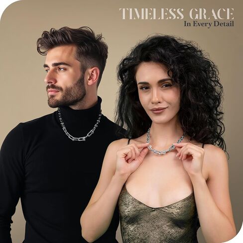 18K Plated Necklace For Women, Graduated Link Necklaces Chunky Chain Choker Jewelry 18" Long in Saudi Arabia