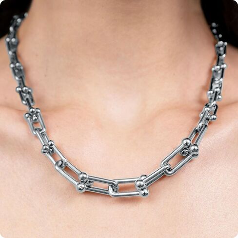 18K Plated Necklace For Women, Graduated Link Necklaces Chunky Chain Choker Jewelry 18" Long in Saudi Arabia
