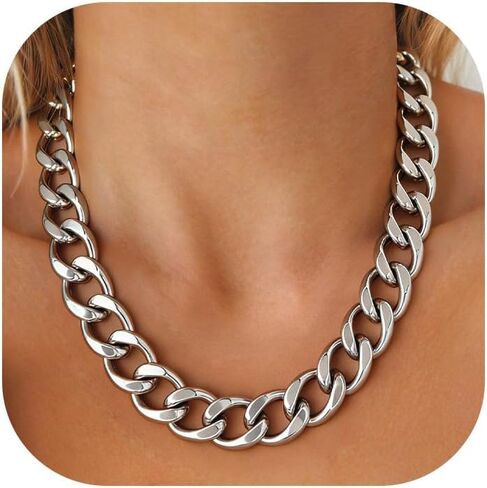 U7 Chunky Cuban Link Chain for Women, Stainless Steel Chain Necklace, Dainty 14K Gold/Silver Thick Trendy Punk Hip Hop Cuban Chain, 12mm/16mm/20mm in Saudi Arabia