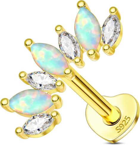 COCHARM 14K Gold Plated Cartilage Earrings Stud 925 Sterling Silver Opal Helix Earrings for Women Internally Thread Flat Back Earrings Heart in Saudi Arabia