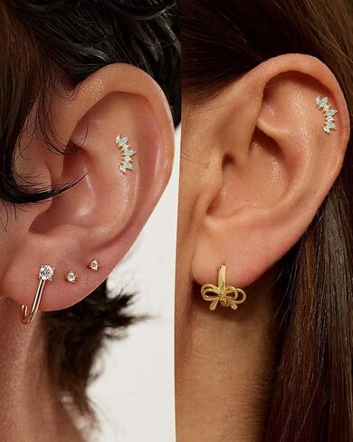 COCHARM 14K Gold Plated Cartilage Earrings Stud 925 Sterling Silver Opal Helix Earrings for Women Internally Thread Flat Back Earrings Heart in Saudi Arabia