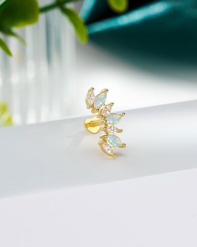 COCHARM 14K Gold Plated Cartilage Earrings Stud 925 Sterling Silver Opal Helix Earrings for Women Internally Thread Flat Back Earrings Heart in Saudi Arabia