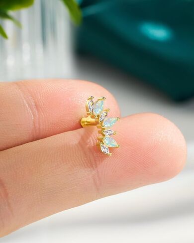 COCHARM 14K Gold Plated Cartilage Earrings Stud 925 Sterling Silver Opal Helix Earrings for Women Internally Thread Flat Back Earrings Heart in Saudi Arabia