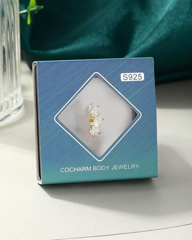 COCHARM 14K Gold Plated Cartilage Earrings Stud 925 Sterling Silver Opal Helix Earrings for Women Internally Thread Flat Back Earrings Heart in Saudi Arabia
