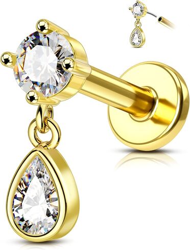 G23 Solid Titanium Cartilage Earring Stud 16G Gold Plated Threadless Push in Helix Tragus Earrings Dangle Helix Tragus Piercing Jewelry 6/8MM in Saudi Arabia