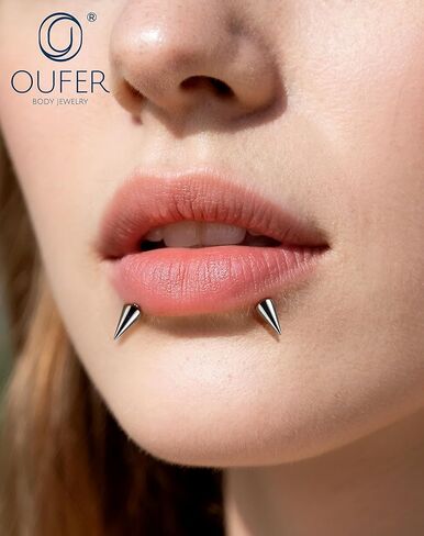 مجوهرات OUFER Vertical Labret Lip Jewelry 16G Spike Flact Back Vertical Helix Piercing Jewelry، قطعتان G23 من التيتانيوم الصلب ملولبة داخليًا ثقب غضروف الشفاه للنساء والرجال in Saudi Arabia
