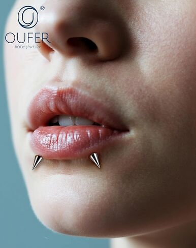 مجوهرات OUFER Vertical Labret Lip Jewelry 16G Spike Flact Back Vertical Helix Piercing Jewelry، قطعتان G23 من التيتانيوم الصلب ملولبة داخليًا ثقب غضروف الشفاه للنساء والرجال in Saudi Arabia