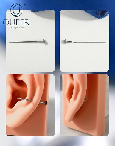 مجوهرات OUFER Vertical Labret Lip Jewelry 16G Spike Flact Back Vertical Helix Piercing Jewelry، قطعتان G23 من التيتانيوم الصلب ملولبة داخليًا ثقب غضروف الشفاه للنساء والرجال in Saudi Arabia