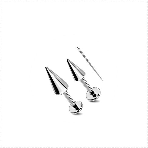 مجوهرات OUFER Vertical Labret Lip Jewelry 16G Spike Flact Back Vertical Helix Piercing Jewelry، قطعتان G23 من التيتانيوم الصلب ملولبة داخليًا ثقب غضروف الشفاه للنساء والرجال in Saudi Arabia