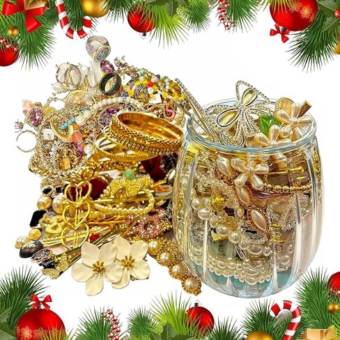 Mystery Jewelry Jar, Christmas Surprise Vintage Jewelry Set for Women, Jewelry Mystery Jar Gift Set Including Earrings Necklaces Bracelets Anklets Rings and Kracelet, Gifts for Her(Diverse styles/45-50pcs) in Saudi Arabia