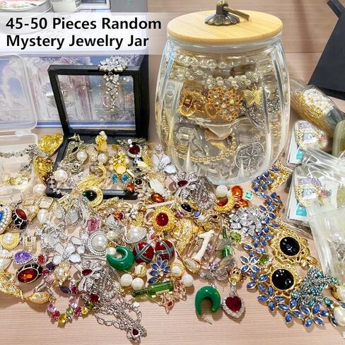 Mystery Jewelry Jar, Christmas Surprise Vintage Jewelry Set for Women, Jewelry Mystery Jar Gift Set Including Earrings Necklaces Bracelets Anklets Rings and Kracelet, Gifts for Her(Diverse styles/45-50pcs) in Saudi Arabia