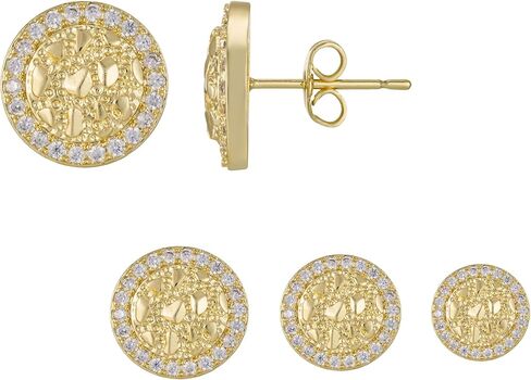 14K Gold Plated Nugget Earrings For Men Women,Round Textured Cookie Nugget Stud Earring,Hip Hop Cubic Zirconia Round Shape Studs Gold in Saudi Arabia