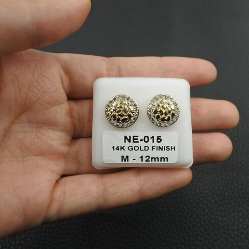 14K Gold Plated Nugget Earrings For Men Women,Round Textured Cookie Nugget Stud Earring,Hip Hop Cubic Zirconia Round Shape Studs Gold in Saudi Arabia