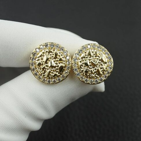 14K Gold Plated Nugget Earrings For Men Women,Round Textured Cookie Nugget Stud Earring,Hip Hop Cubic Zirconia Round Shape Studs Gold in Saudi Arabia