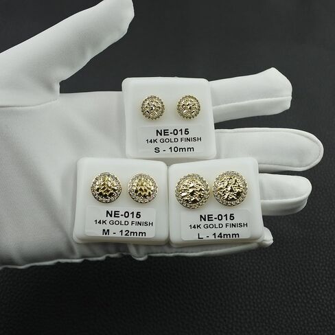 14K Gold Plated Nugget Earrings For Men Women,Round Textured Cookie Nugget Stud Earring,Hip Hop Cubic Zirconia Round Shape Studs Gold in Saudi Arabia