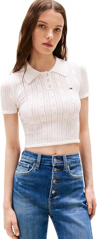 Tommy Jeans Womens Short Sleeve Knit Polo with Texture Details in Kuwait