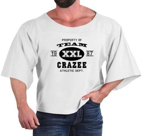 Men's White Oversize Gym T-Shirt, Bodybuilding Cardio Rag Top Muscle Plus Size Tee with Team Crazee Design in Saudi Arabia