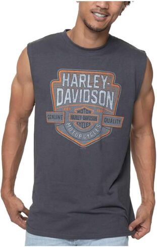 Harley-Davidson Men's Terrace Sleeveless Cotton-Blend Muscle Shirt, Charcoal in Saudi Arabia