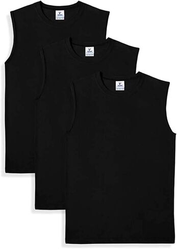 Yazbek Men's Heavy Weight (5.9-Ounce) Crew Neck Sleeveless Muscle T-Shirt (3-Pack) (Black, X-Large) in Saudi Arabia