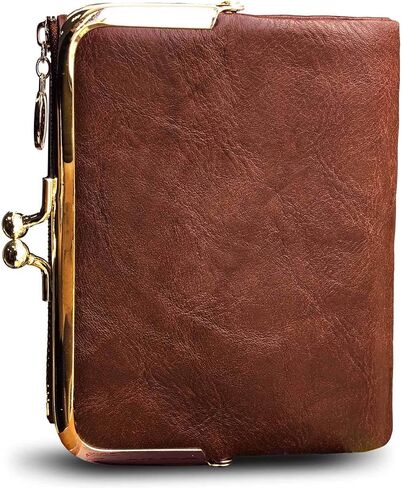 Small Bifold Genuine Leather Wallet for Women Vintage Mini Coin Purse with Zipper and Kiss Lock (Brown) in Saudi Arabia