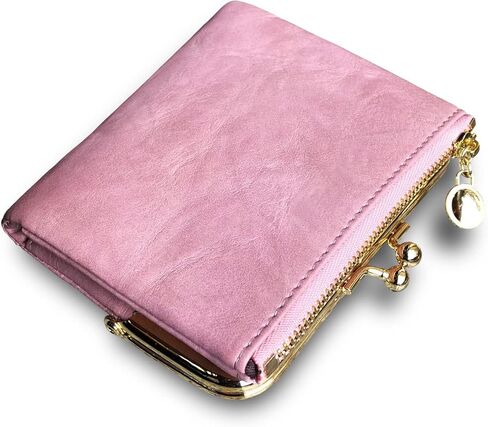 Small Bifold Genuine Leather Wallet for Women Vintage Mini Coin Purse with Zipper and Kiss Lock (Brown) in Saudi Arabia