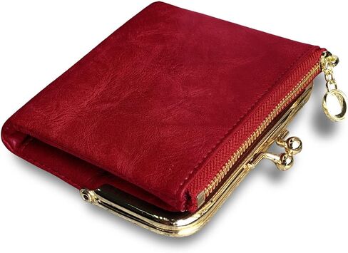 Small Bifold Genuine Leather Wallet for Women Vintage Mini Coin Purse with Zipper and Kiss Lock (Brown) in Saudi Arabia
