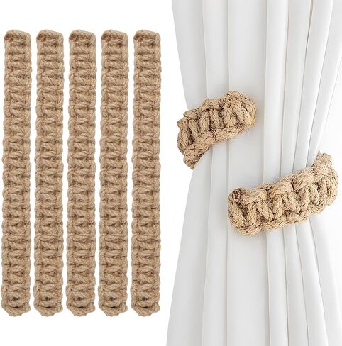 6Pcs Braided Curtain Tiebacks for Drapes, Rustic Curtain Holdbacks, Handmade Rope Curtains TieBacks for Sheer & Lightweight Curtains, No Hardware Needed in Saudi Arabia