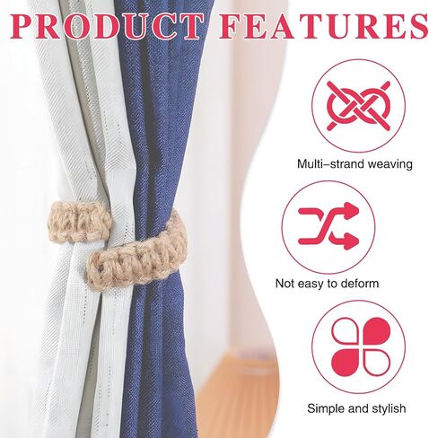 6Pcs Braided Curtain Tiebacks for Drapes, Rustic Curtain Holdbacks, Handmade Rope Curtains TieBacks for Sheer & Lightweight Curtains, No Hardware Needed in Saudi Arabia